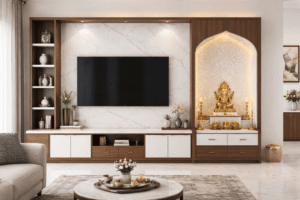 TV Unit with Integrated Pooja Niche
